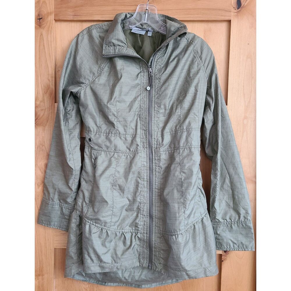 Athleta City Chick XS Jacket Water Resistant Long Cinch Waist Green Windbreaker‎